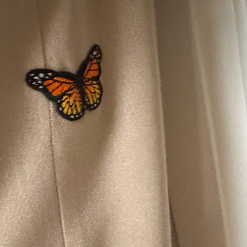 David Benjamin unique size 6 Women's Tan Long Coat with a sunflower & butterfly - Picture 7 of 12